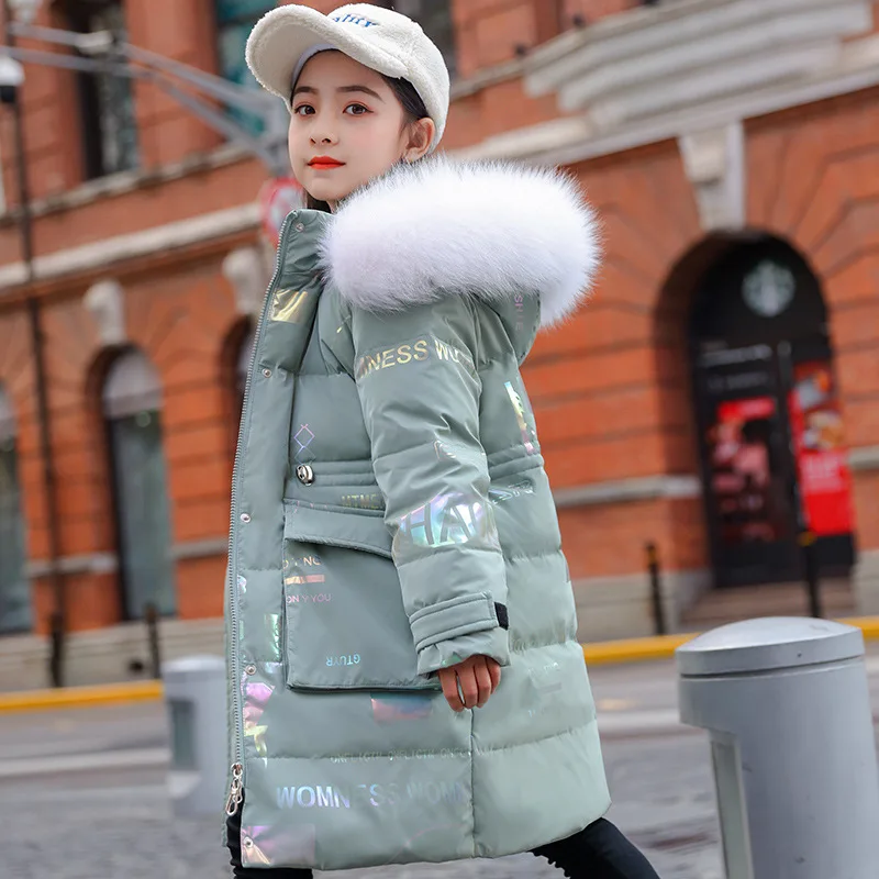 -30 Degree 2024 Russia Winter Down Jacket For Girl Real Fur Thick Warm Hooded Teenage Girl Outwear Coat 5-14 Years Kids Parkas