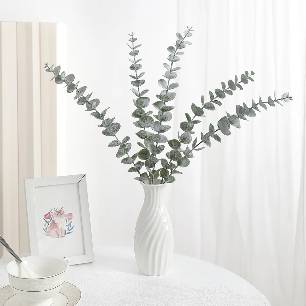 نباتات اصطناعية أوراق الأوكالبتوس فروع أوراق خضراء الزهور إكليل باقة محور ديكورات زفاف للمنزل زهرية حلية #4