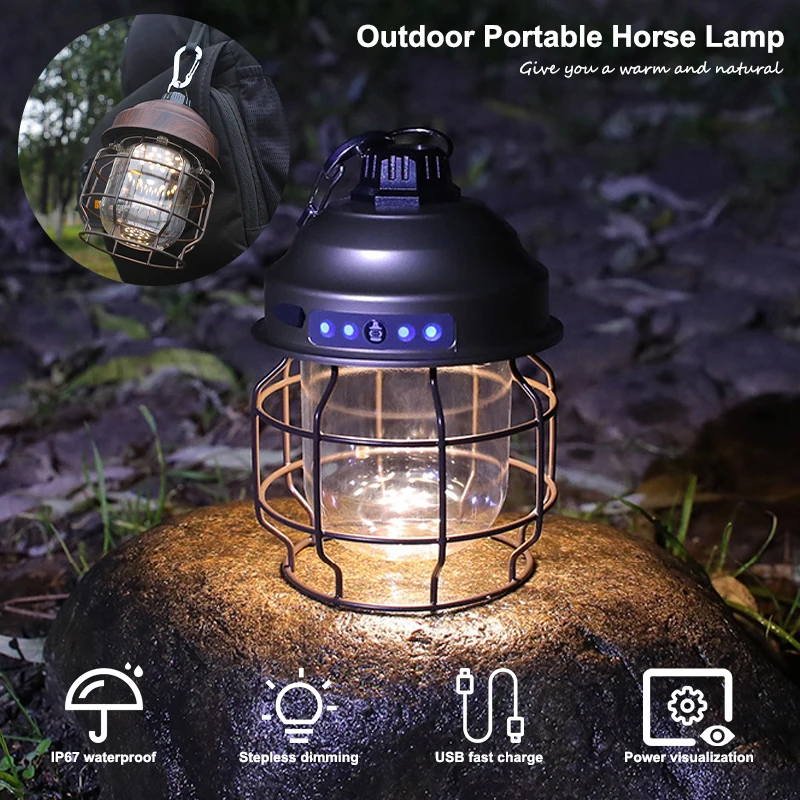 20000mAH New Vintage Hanging Lanterns 3600mAh Battery Warm Light Led Camp Lamp Rechargeable Lightweight Tent Light For Outdoor