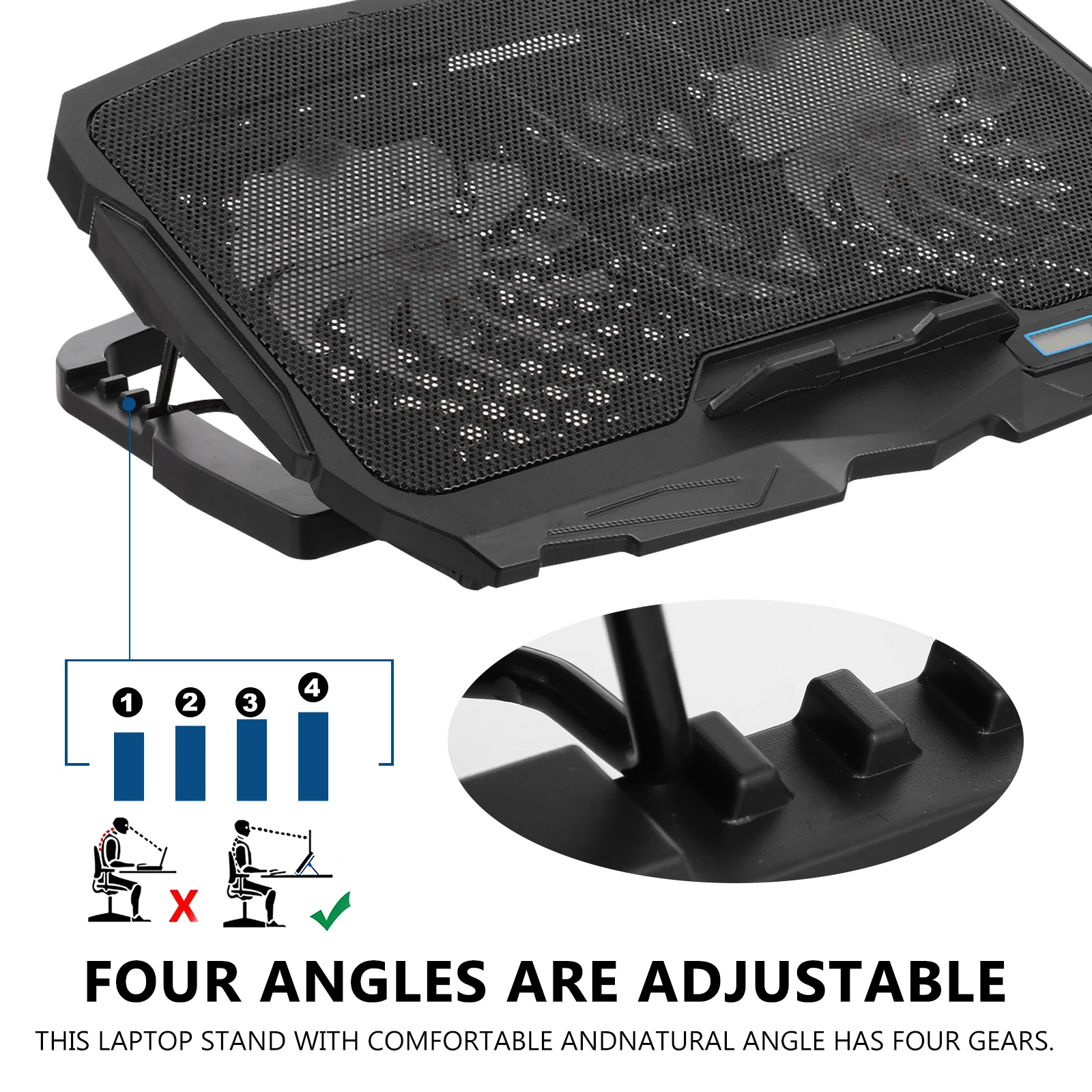 

1Pcs Metal Mesh Laptop Cooler Anti-Slip Ventilated Cooling Stand with LCD Touch Control for Gaming Notebook