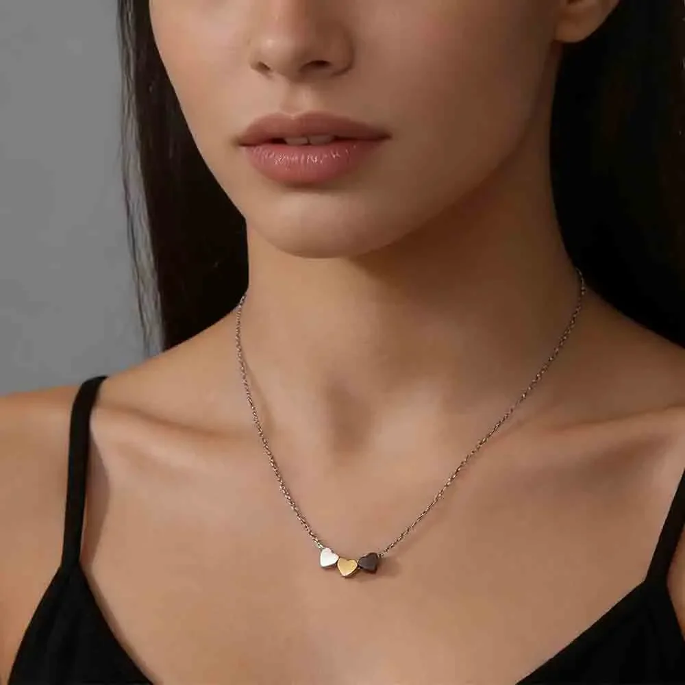Skyrim 3 Hearts Pendant Necklace for Women Stainless Steel Gold Color Choker Neck Chains Minimalist Jewelry Gift