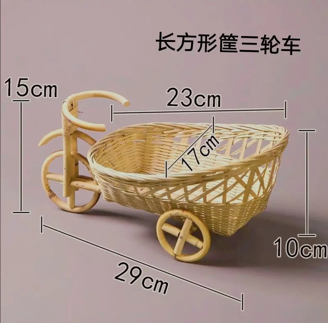 Newborn Photography Props Handmade Bamboo Rattan Bicycle Ornament Small Bamboo Basket Take Photo Props Living Room Decoration