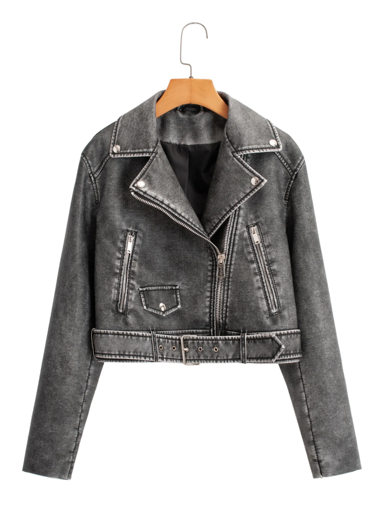 Fitaylor Women Faux PU Leather Jacket High Street Motorcycle Outwear Vintage Lady Lapel Zipper Short Jacket