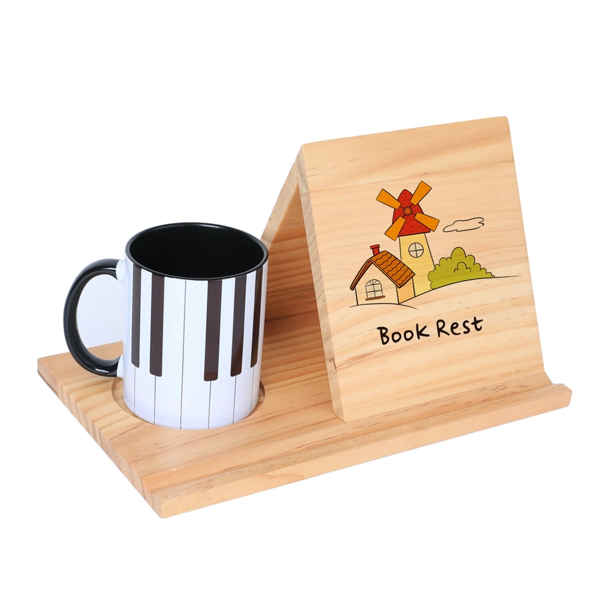 

Wooden triangular bookshelf tray, cup holder, wooden bookshelf reading and memory bookshelf, kitchen recipe and phone holder