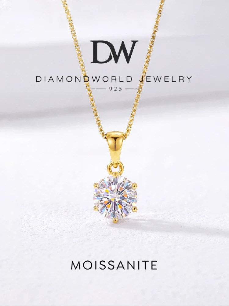 DWJ 1CT Classic Round Certified Moissanite Diamond Dating Wedding Necklace For Women Real 925 Sterling Silver Luxury Jewelry