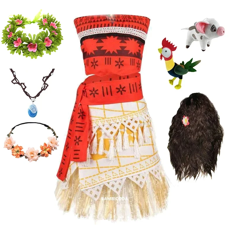 Детский костюм принцессы Моаны для косплея для взрослых, платье Vaiana, ожерелье, парик для девочек, праздничное платье Моаны на Хэллоуин, праздничный морской костюм, косплей