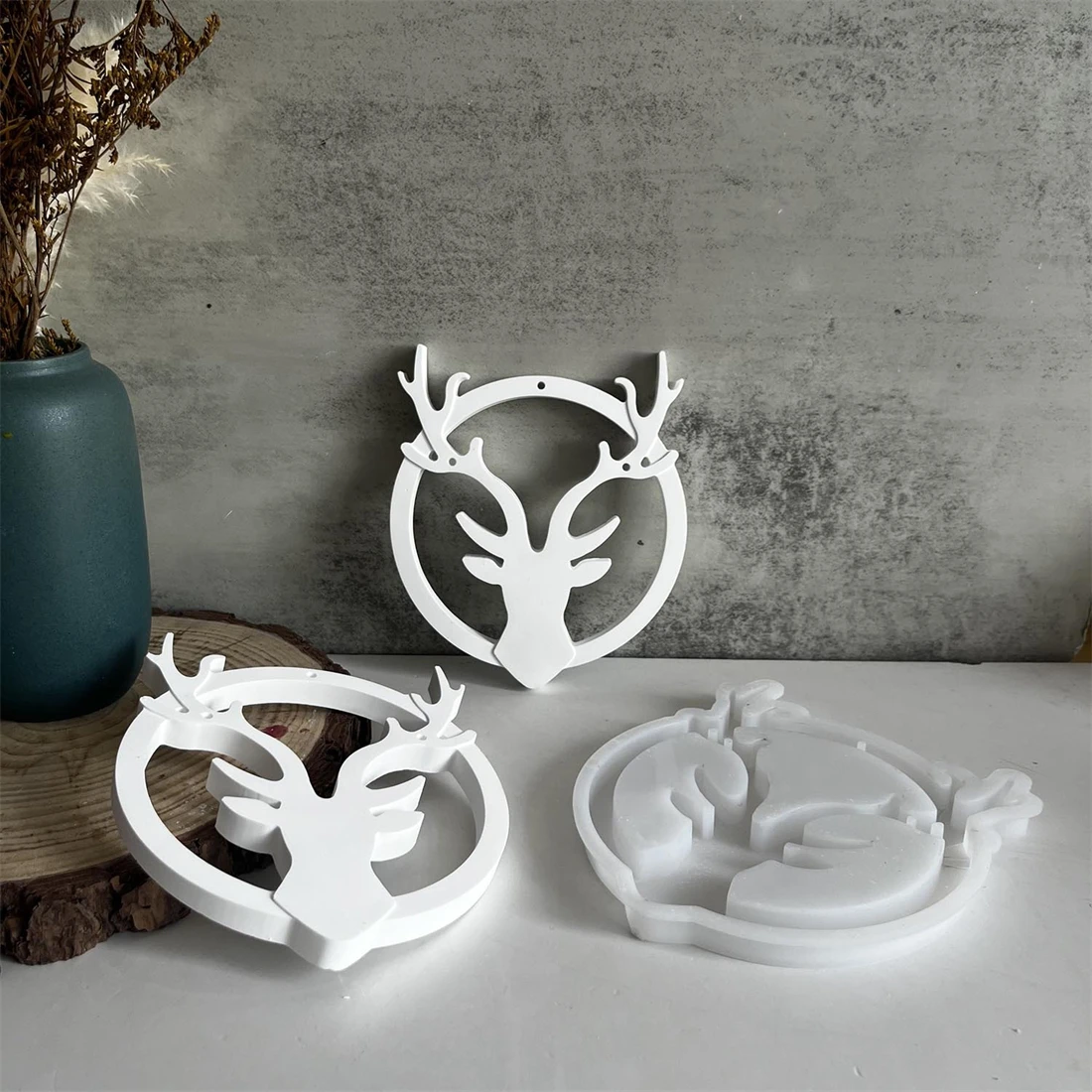 Christmas Elk Hanging Ornament Mold Inserted Deer Silicone Molds Tealight Candle Holder Plaster Mold Circle Elk Gypsum Mould