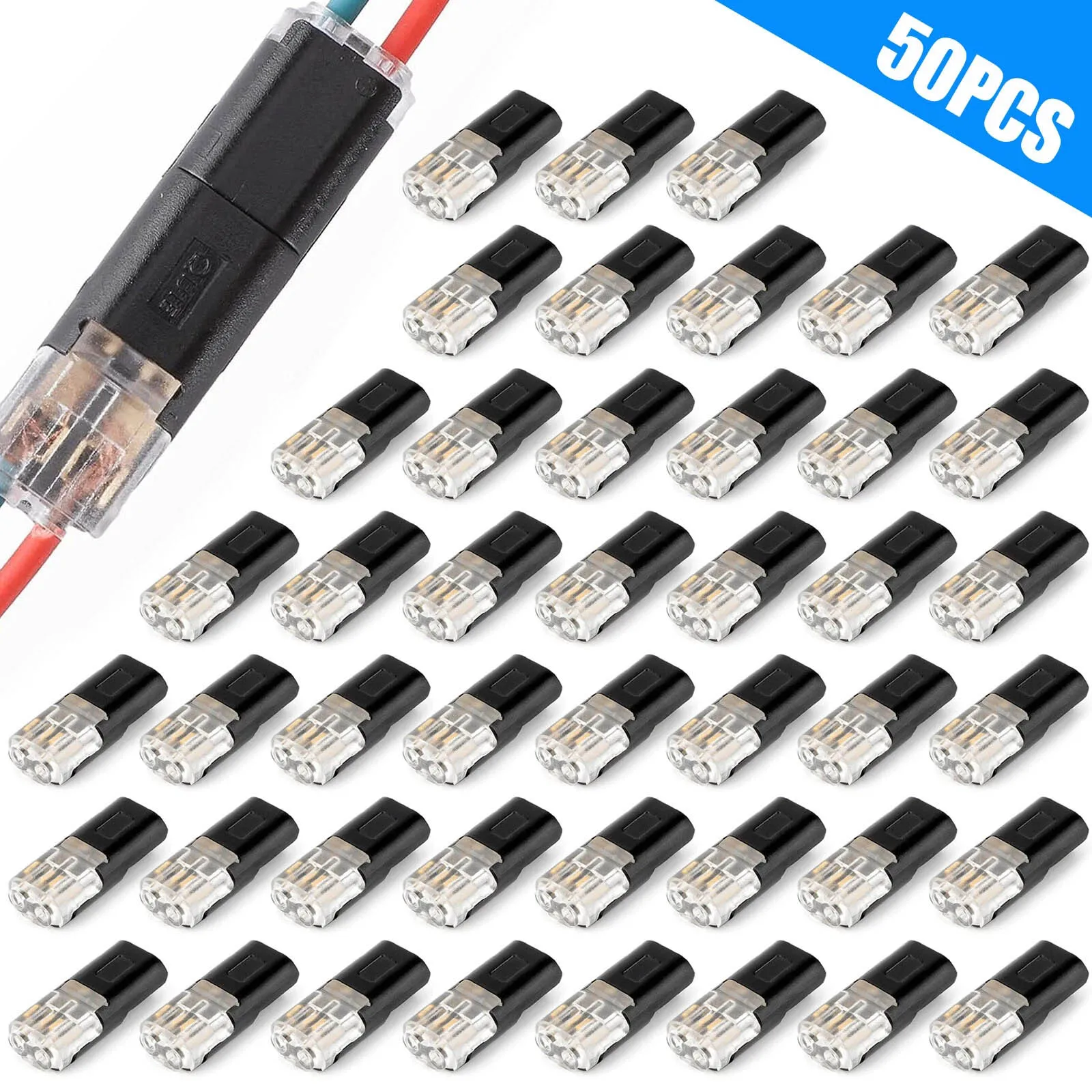 50x Wire Cable Snap Connectors 22-18 AWG, Reusable Quick Splice Terminals for Auto Audio LED Strip Wiring