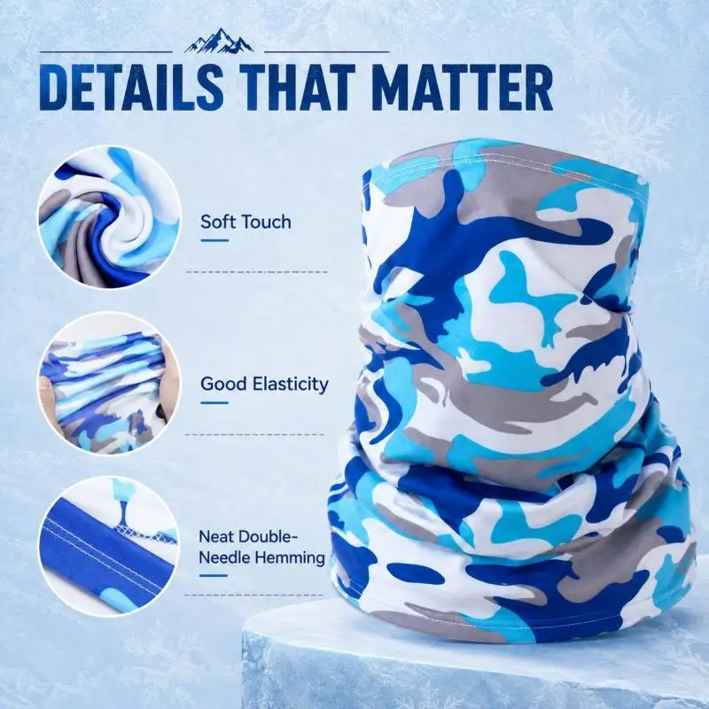 Blue Camo Neck Gaiter Face Cover, Winter Ski Mask Tube Scarf Bandana for Snowboarding Hiking Cycling Running