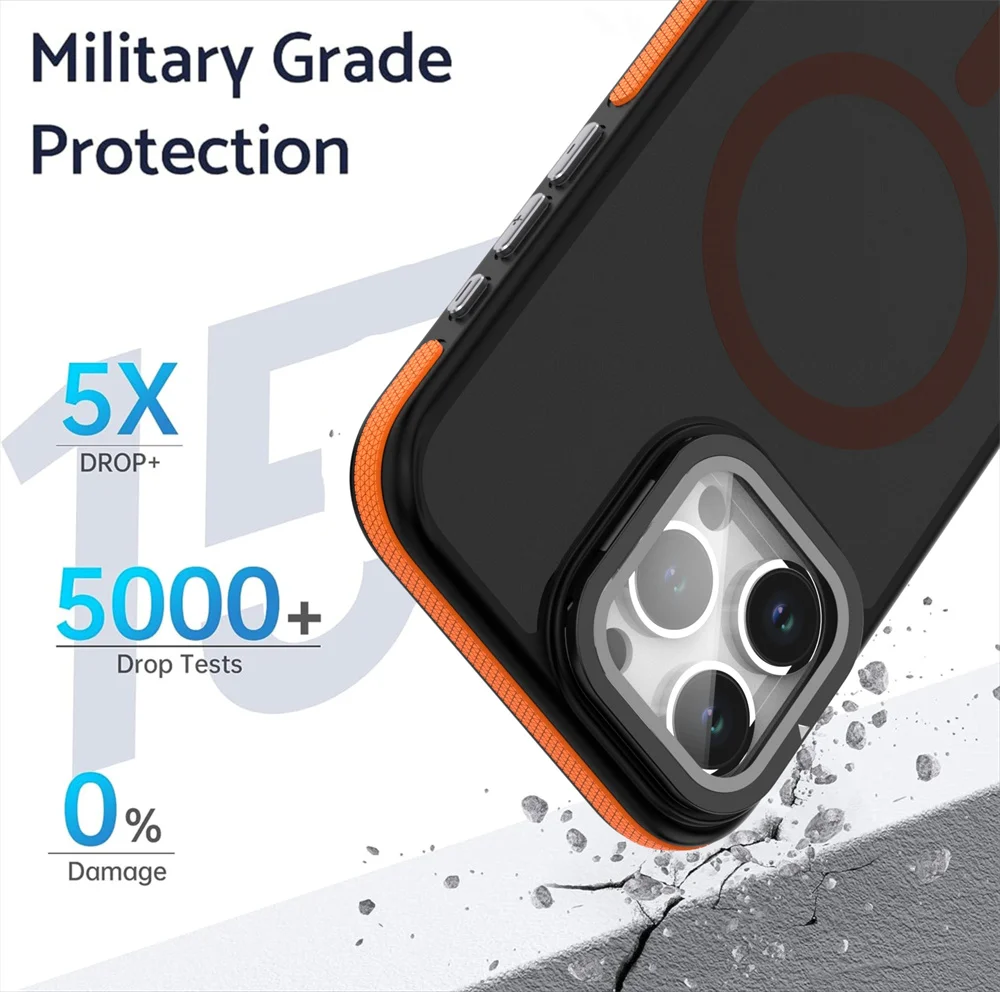 Luxury Matte Frosted Magnetic For Magsafe Phone Case For iPhone 16 15 17 Pro Max 14 13 12 11 Full Coverage Lens Stand Back Cover