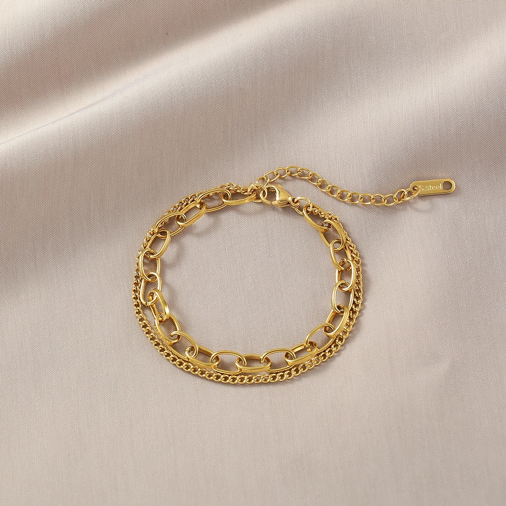 Stainless Steel Chain Bracelet Simple Gold Color Texture Wrist Exquisite Jewelry Party Gift Accessories image 5