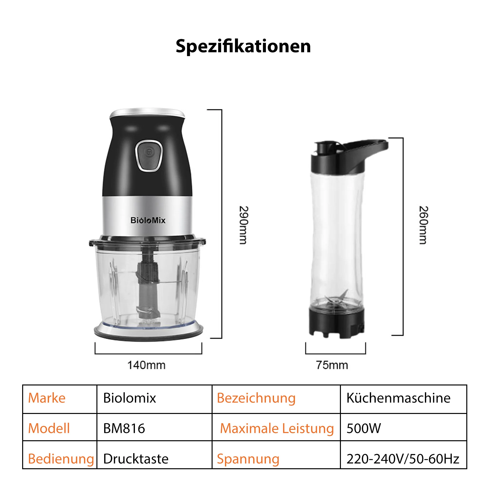 Bpa kostenlos 500w tragbare persönliche Mixer Mixer Küchenmaschine mit Chopper Bowl 600ml Entsafter Flasche Fleischwolf Babynahrung maschine – Detail 15