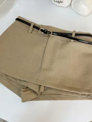 High Quality A-Line Skirt Sashes Office Lady Vintage Classical Coquette Party Khaki Mini Skirt Spring Summer Japanese Fashion