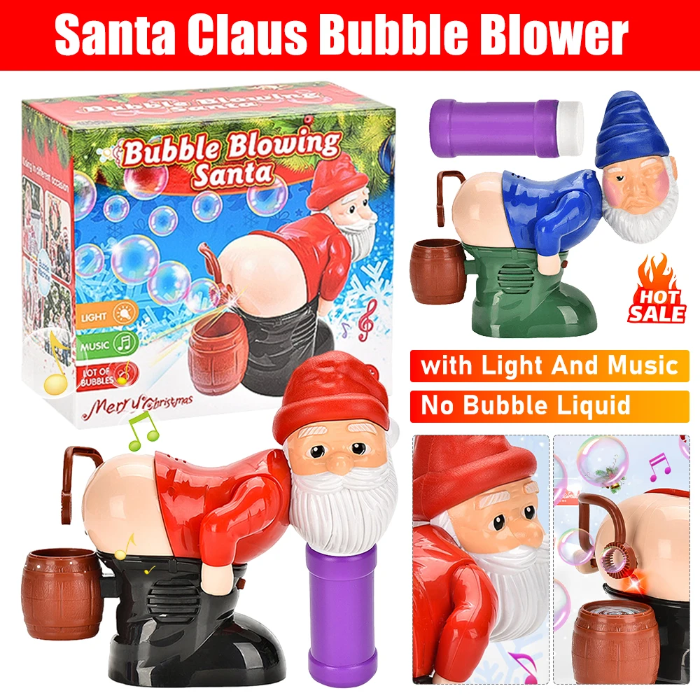 Christmas Bubble Blower Santa Claus Bubble Machine with Music Light Bubble Toy Electric Santa Butt Bubble Blower Kids Xmas Gift