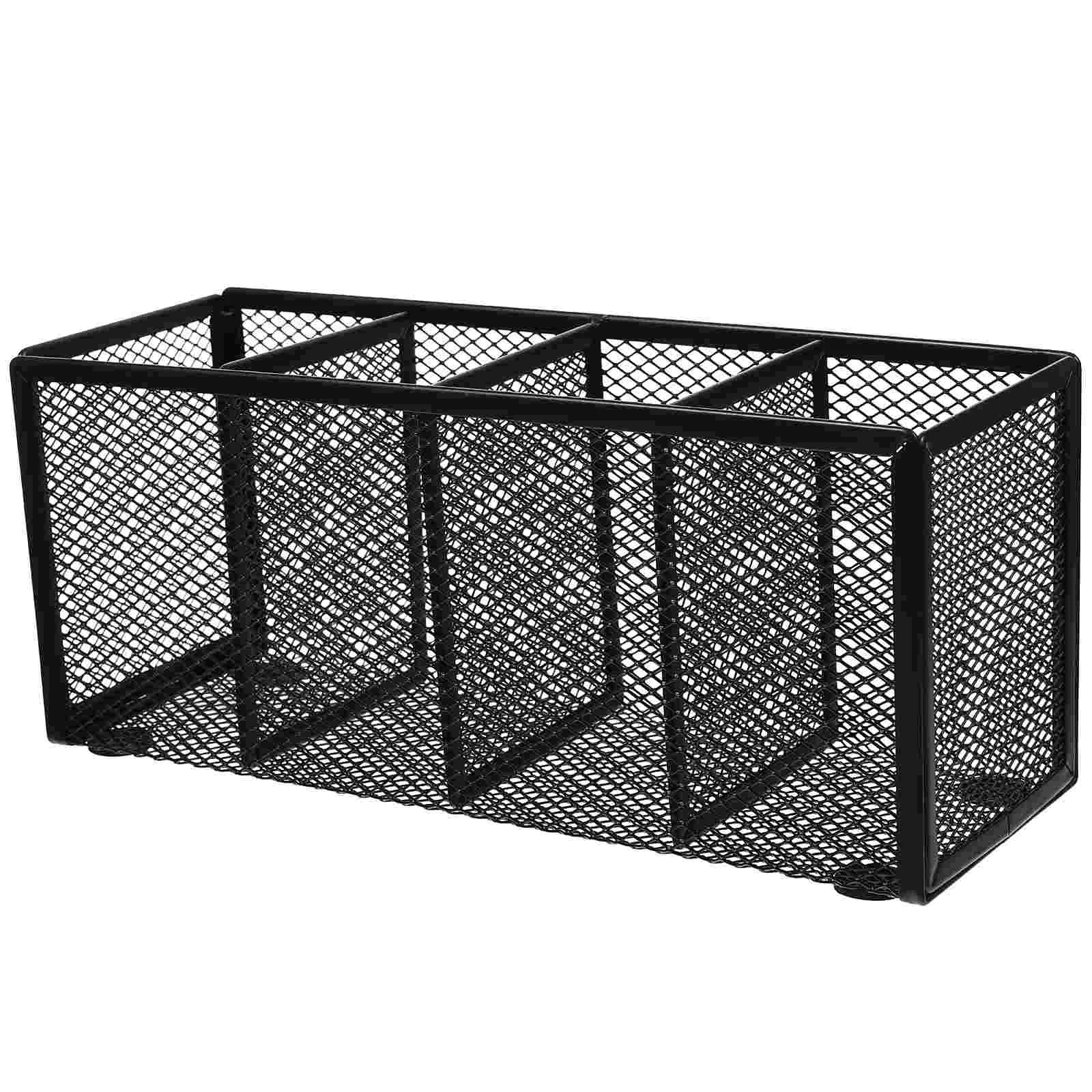 Desk Wrought Iron Four Grid Pen Holder Office Wire Mesh Vanity Organizer Desktop