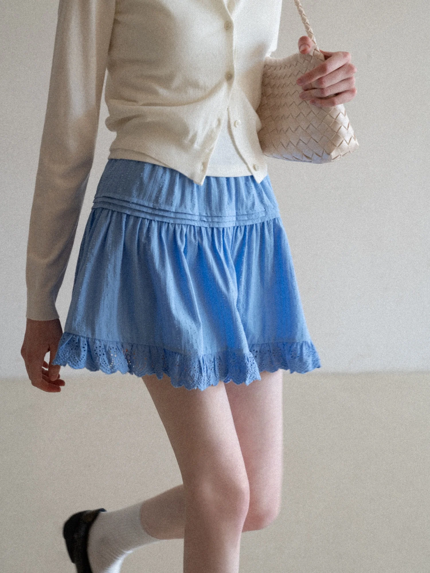 

Юбка EGGKA с вышивкой и кружевной отделкой, с завышенной талией, короткая, женская, на резинке, А-силуэт, для повседневной носки, хлопок