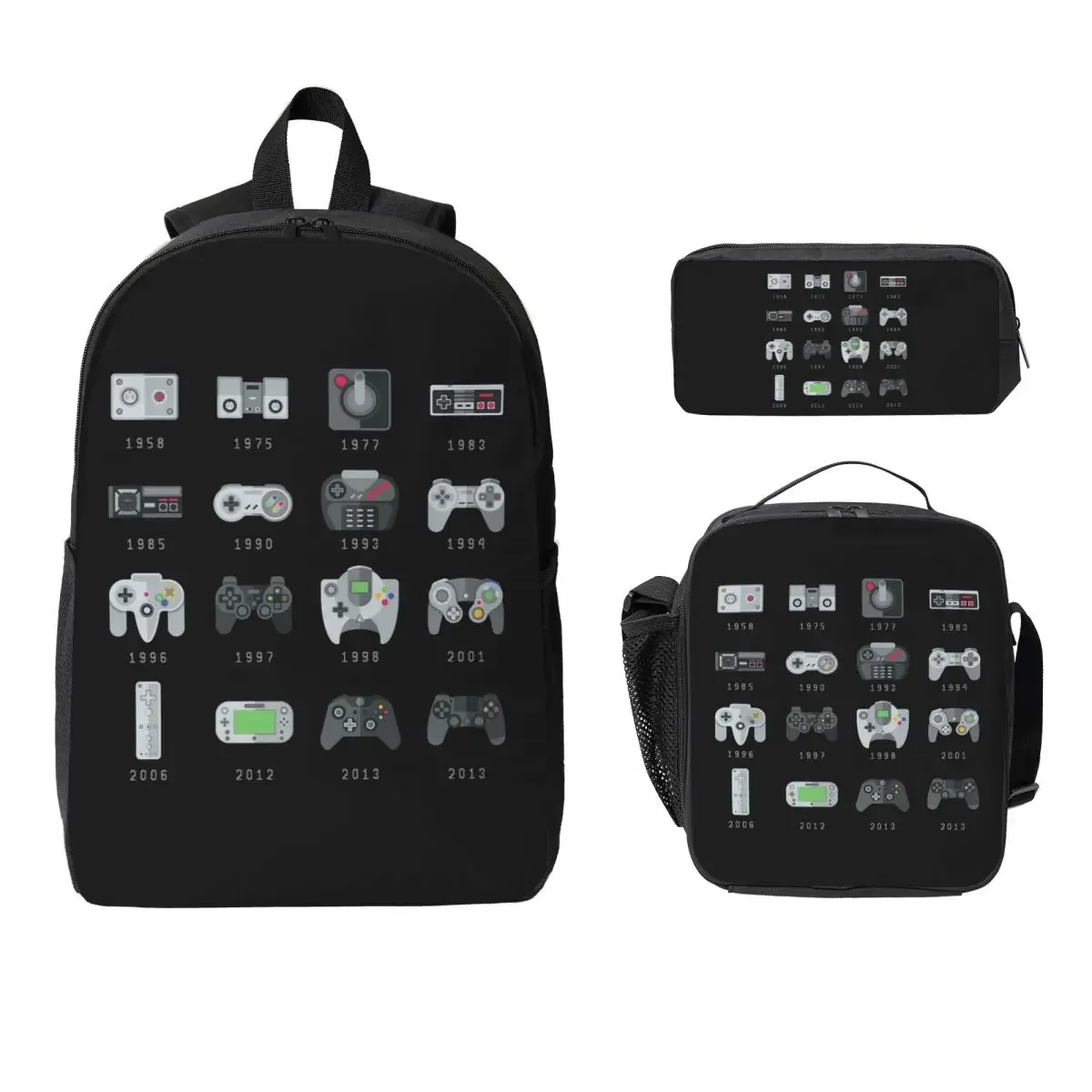 Geek Gaming Controllers Backpack Student Boys Girls BookBag School Bag Laptop Shoulder Bags 3ps Insulated Lunch Bag Pencil Case