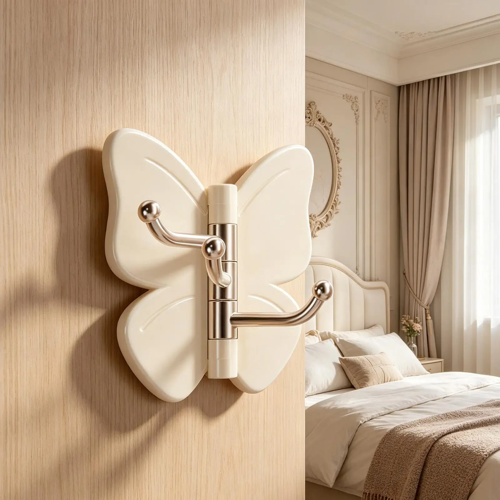 1Pcs Rotatable Butterfly 3Hooks No Punch Wall Hook Self Adhesive Door Hanger Bathroom Kitchen Home Entryway Storage Hanging Rack