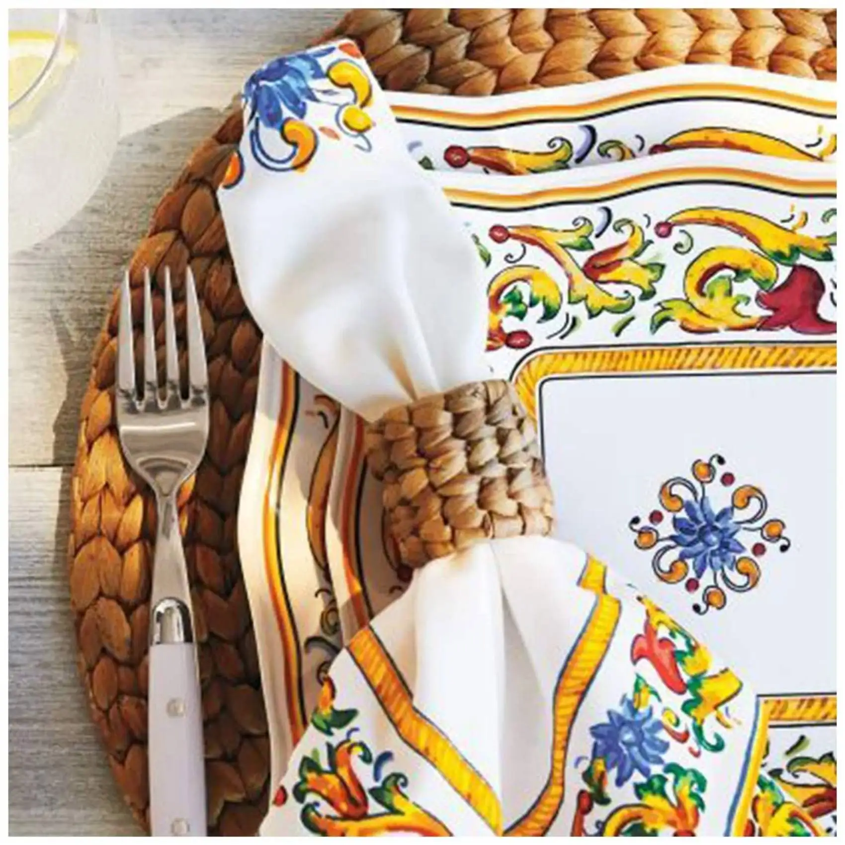 AT29-16Pcs Country Style Water Woven Napkin Ring, Hand-Woven Straw Napkin Ring, Farmhouse Natural Napkin Buckle