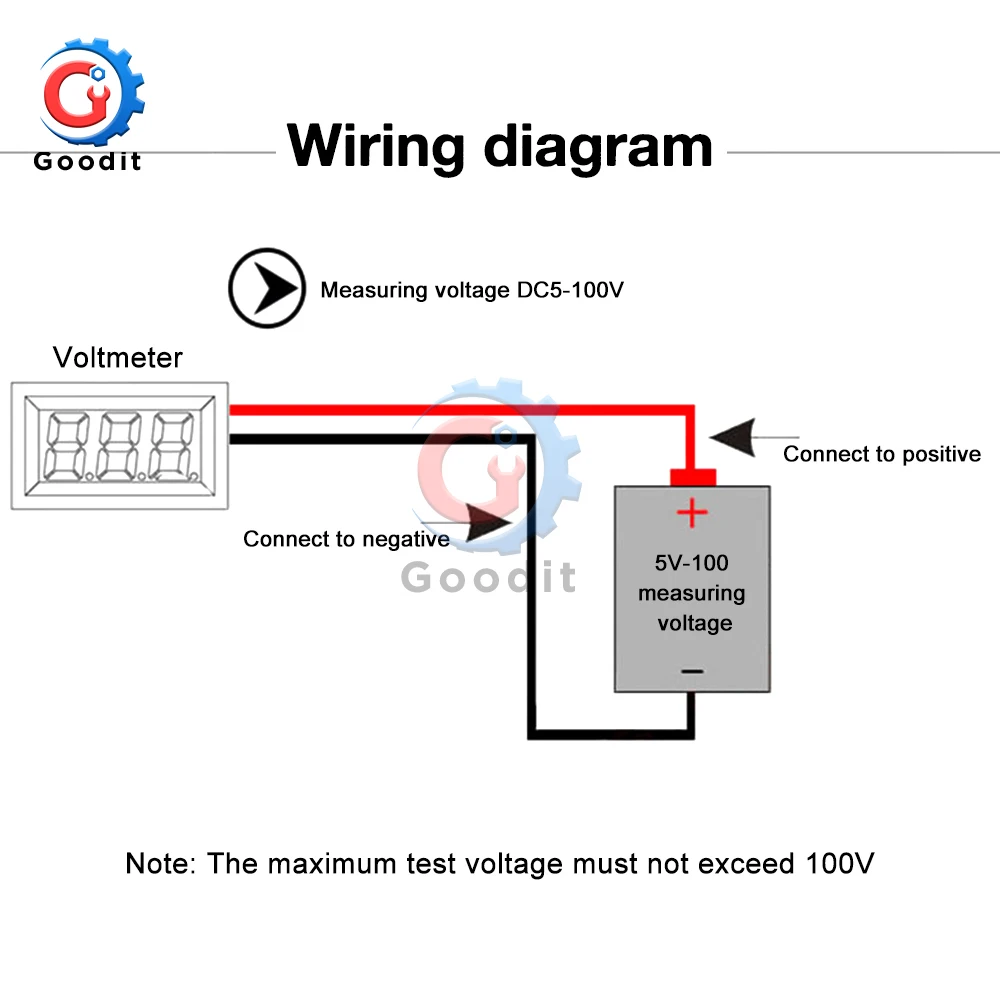 Voltímetro Circular de 2 cables con pantalla Digital LED, medidor de voltaje impermeable, no impermeable, protección de conexión inversa, cc 4V-100V