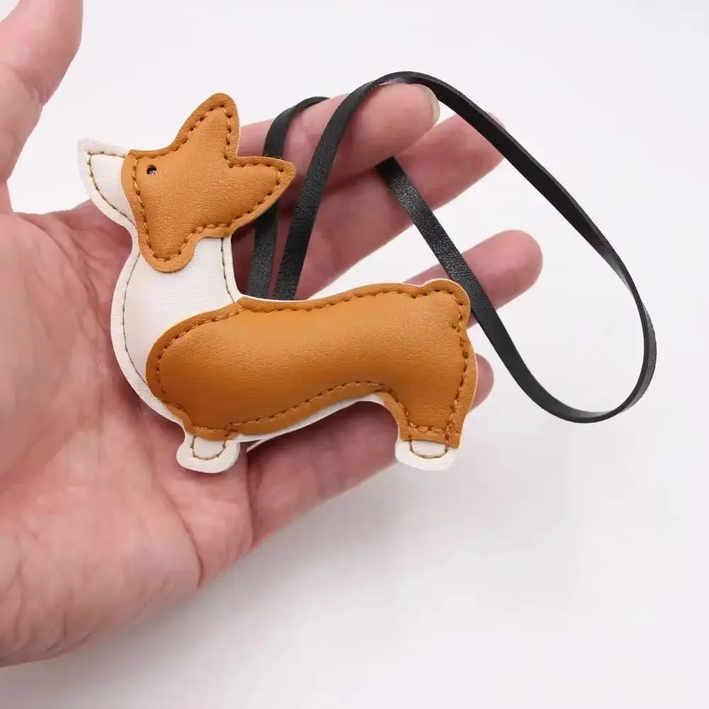 2PCS Multi Layer Corgi Bag Pendant Cute Shape PU Leather PU Keychain Spliced Design Exquisite Cartoon Pet Decor Bag Accessory
