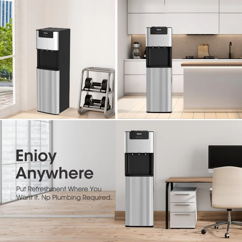 VECYS محمل سفلي 3 5 جالون موزع مياه ذاتي التنظيف، مبرد مياه ساخن وبارد مع قفل أمان للأطفال