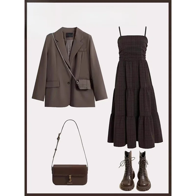 Fall Advanced Feel Professional Women's Maturity Style Complete Set  Dress Coat Two Pieces Set Casual Style Long Sle...