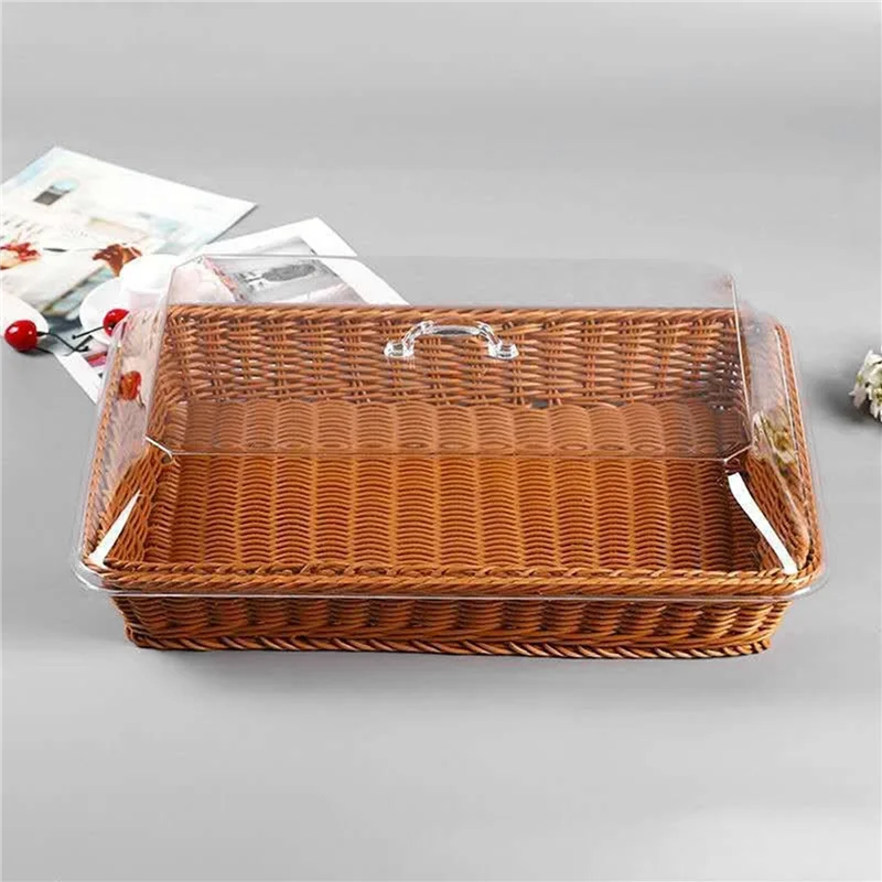 

3X Basket With Lid,Basket With Lid For Food,Tabletop Food Serving Basket,Woven Picnic Basket,Bread Basket Brown