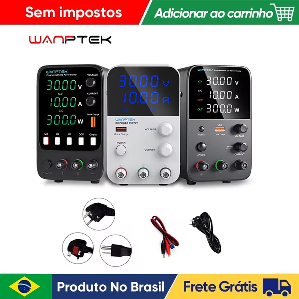 Fonte de Alimentação DC Ajustável Wanptek 30V 10A 60V 5A, Fonte de Bancada para Laboratório, Regulador de Tensão Estabilizada 220V