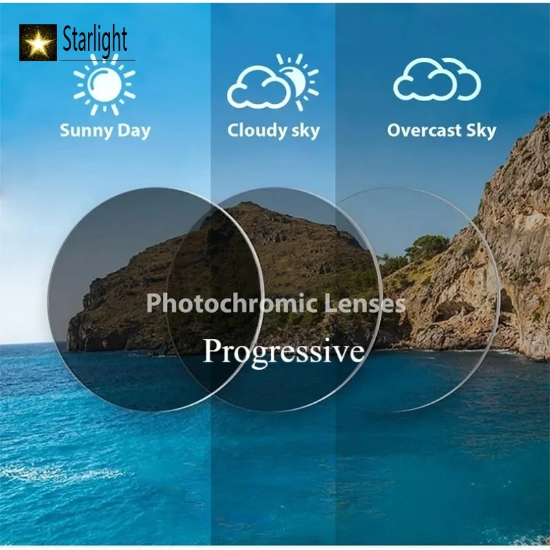 

Фотохромные прогрессивные линзы 1,56 1,61 Асферические линзы для солнцезащитных очков по рецепту Одновидение на открытом воздухе Синий коричневый