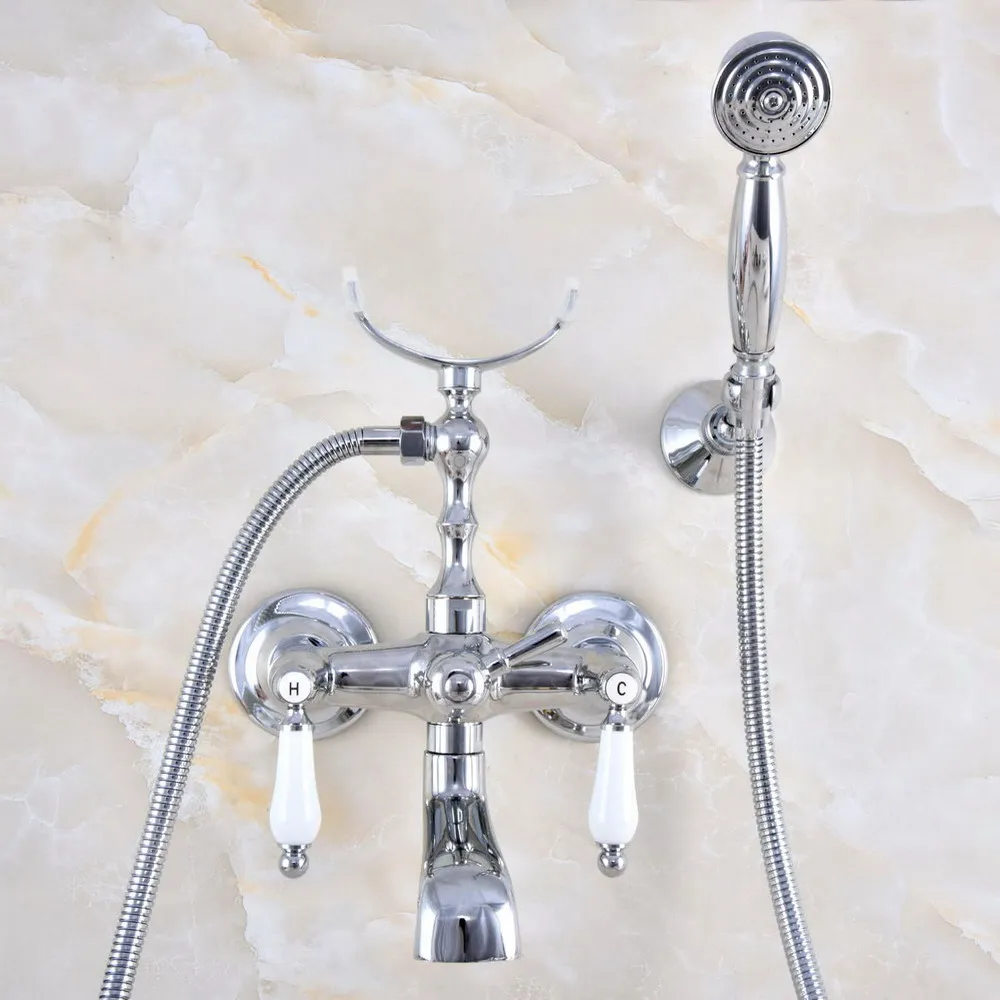 

Silver Polished Chrome Brass Wall Mounted Bathroom Bath Tub Faucet Set with 1500MM Hand Held Shower Spray Mixer Tap 2na710