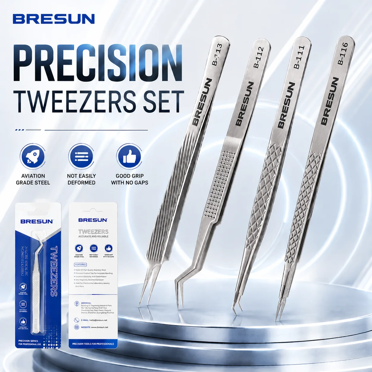 Smd Tweezer Set - Набор высокоточных пинцетов BRESUN, 4 шт.,