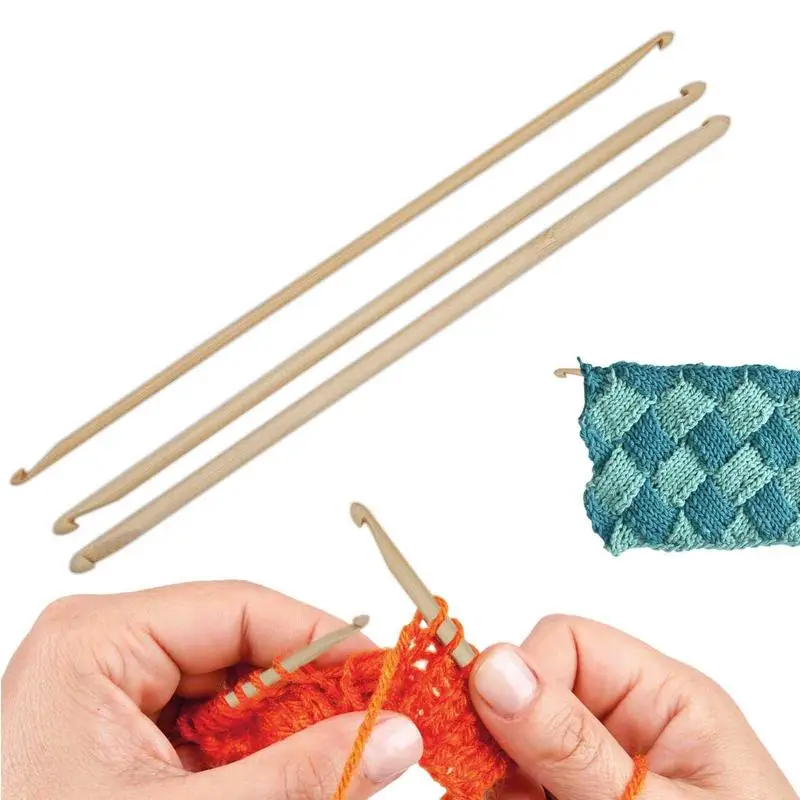 Double End Crochet Bamboo Tunisian Crochet Hooks Knitting Needles Set Ergonomic Weave Craft Rochet Hook