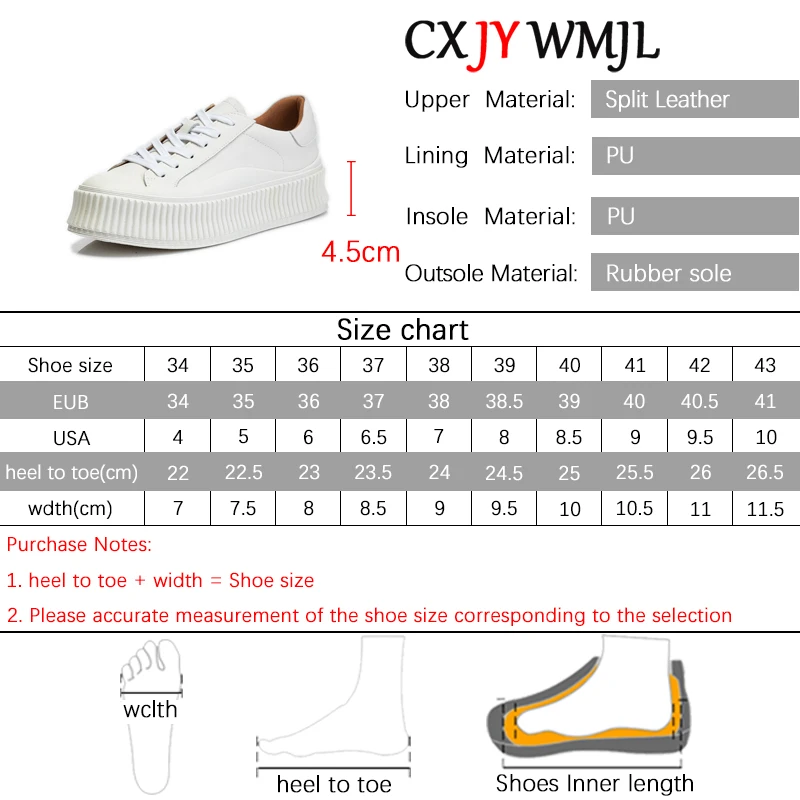 CXJYWMJL Genuine Leather Women Platform Sneakers Autumn Casual Vulcanized Shoes Ladies Thick Bottom Sports White Skate Shoes