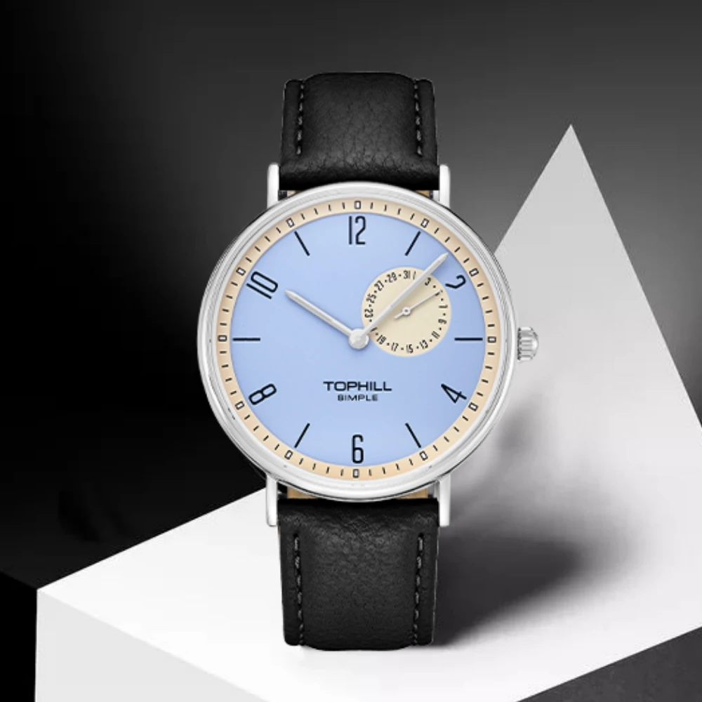 TOPHILL Ultra Slim VD72 40mm Leather Quartz Men Watch Sapphire 2H Seconds Subdial C3 Luminous Simple Fashion 316L Steel TS016G.C