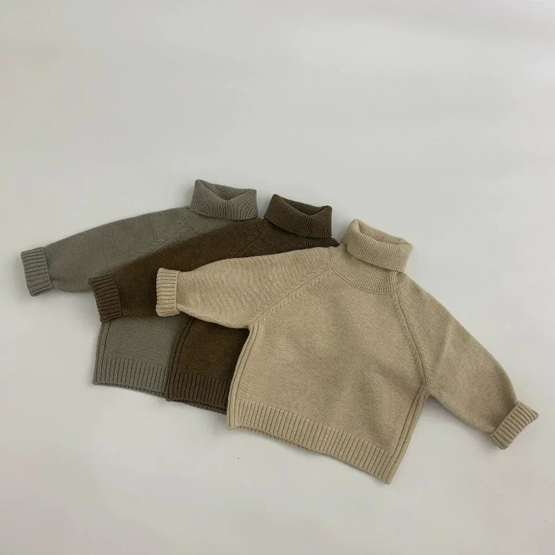 

Korean Style Children Clothes New Winter Baby Boys Knitted Sweaters Solid Color Turtleneck Collar Kids Thicken Pullovers Tops
