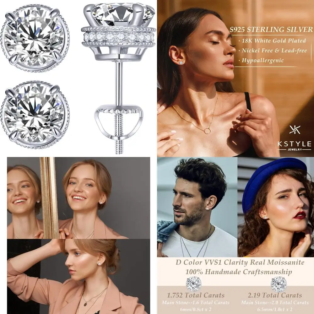 

Sterling Silver 18K Gold Plated Hidden Halo Stud Earrings 1.6-2.0 Ct D Color VVS1 Clarity Brilliant Cut Long Tail Keyword