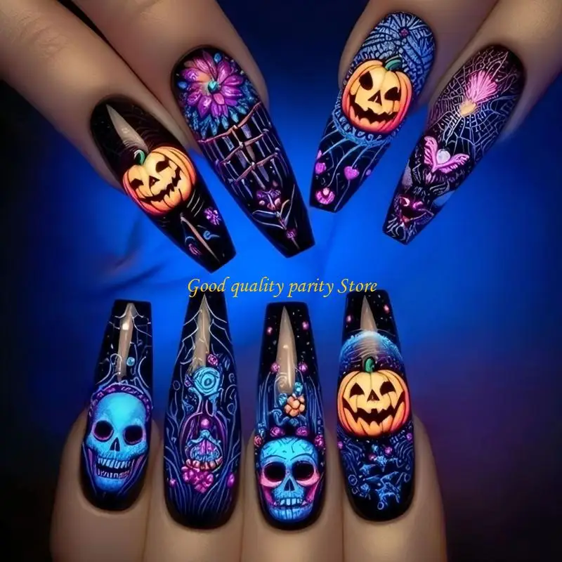 M4YA Halloween 24pcs ABS مادة Spiderweb Art مجموعة مانيكير القوطية