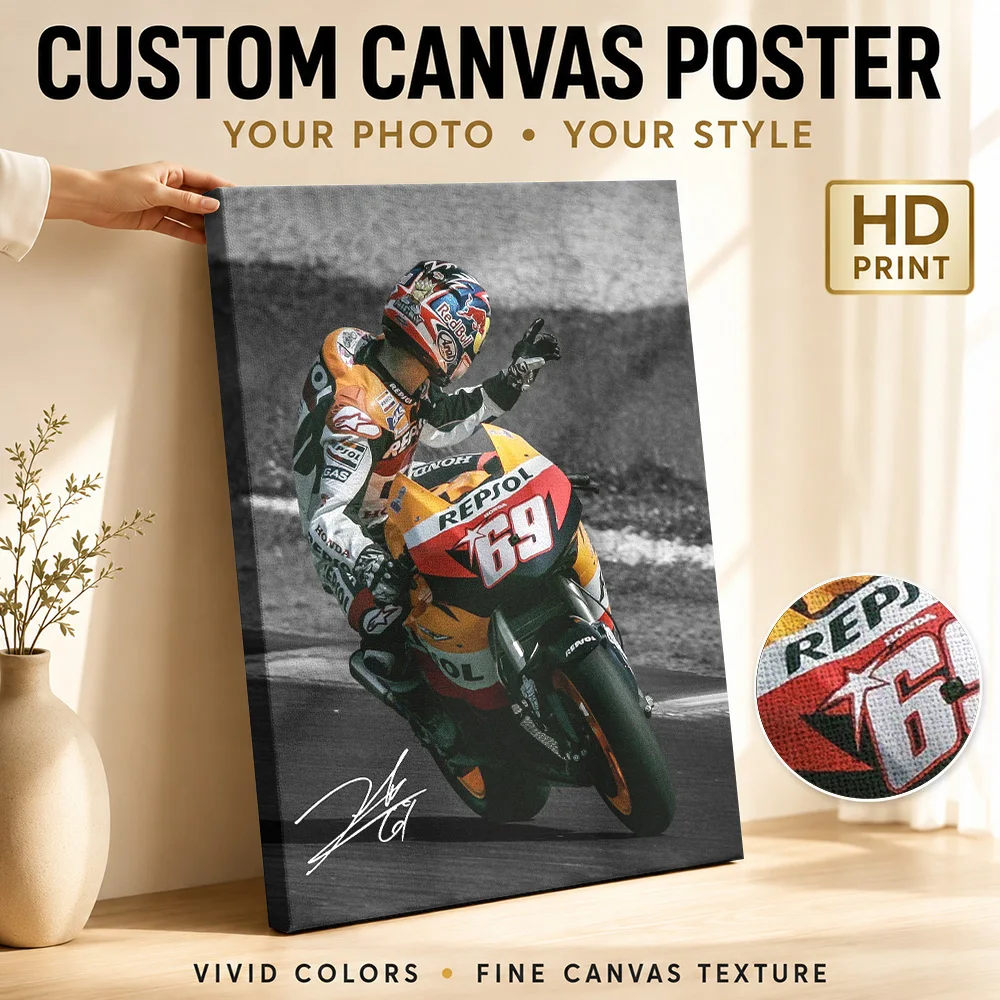 Nicky Hayden MotoGP Framed Canvas Print Poster Customized Photo Modern Aesthetic Canvas Wall Art for Living Room Bedroom Decor