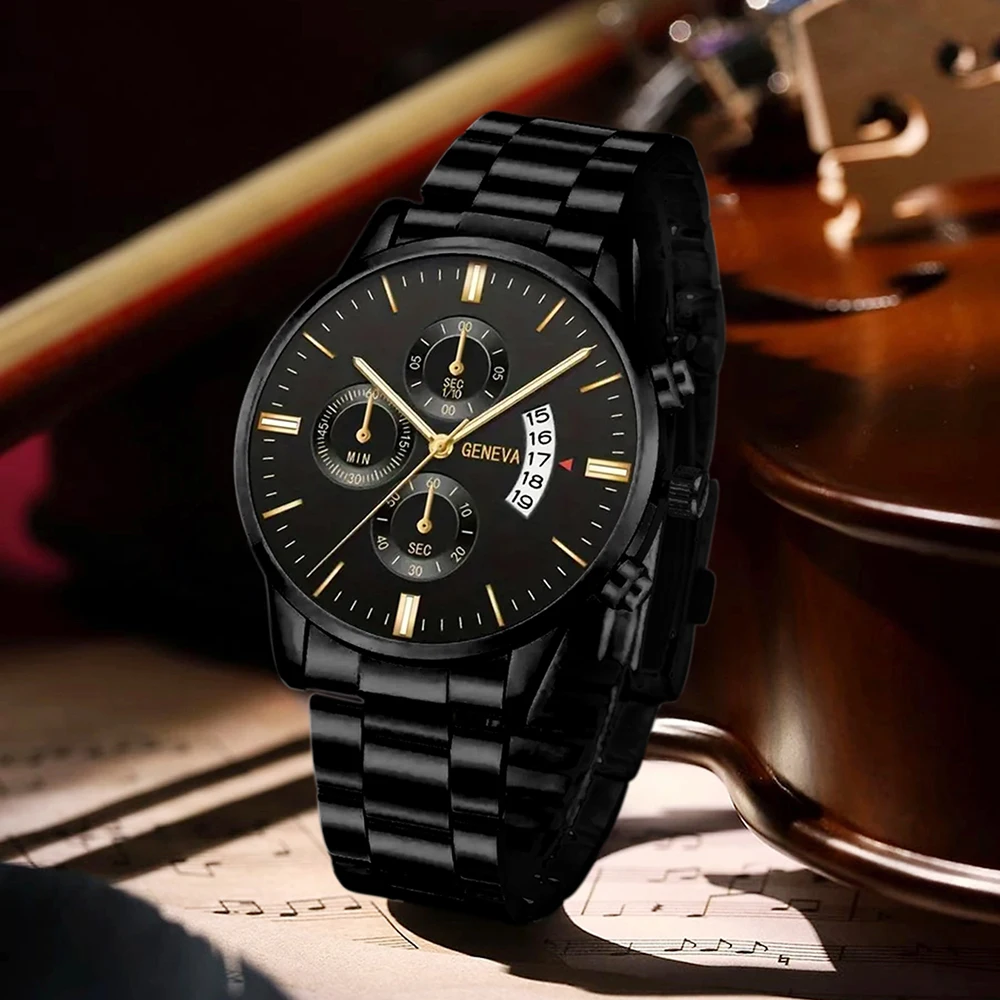 4PCS Business Men's Gift Box Watch Set Fashion Trend Quartz Watch Bracelet Necklace Ring Set Perfect Gift Set for Friends or Dad image 3