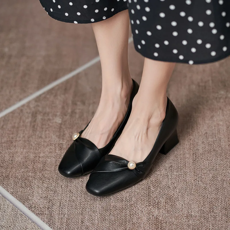 Plus Size 31-43 2024 New Square Toe High Heel Pumps Chunky Heel Women Shoes Black Office Work Shoes