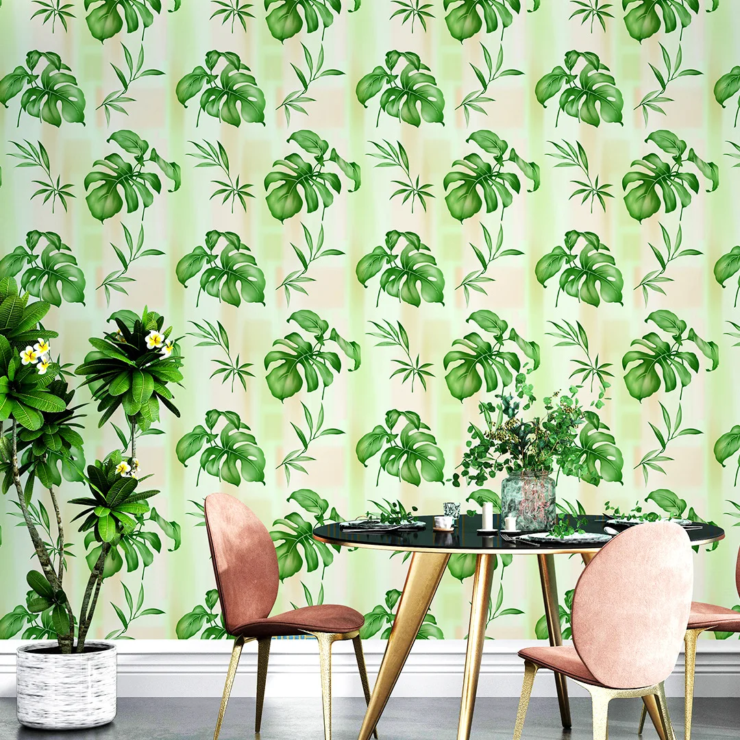 Fresh Monstera Green Plant Background Wallpaper for Bedroom Headboard Mall Restaurant Entrance Living Room Decor Non Woven Fabri