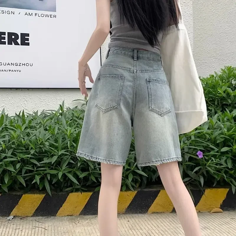 Deeptown Vintage Baggy Jorts blaue Shorts Jeans Frau koreanische Mode weites Bein knielange Jeans hose Streetwear Sommer hose