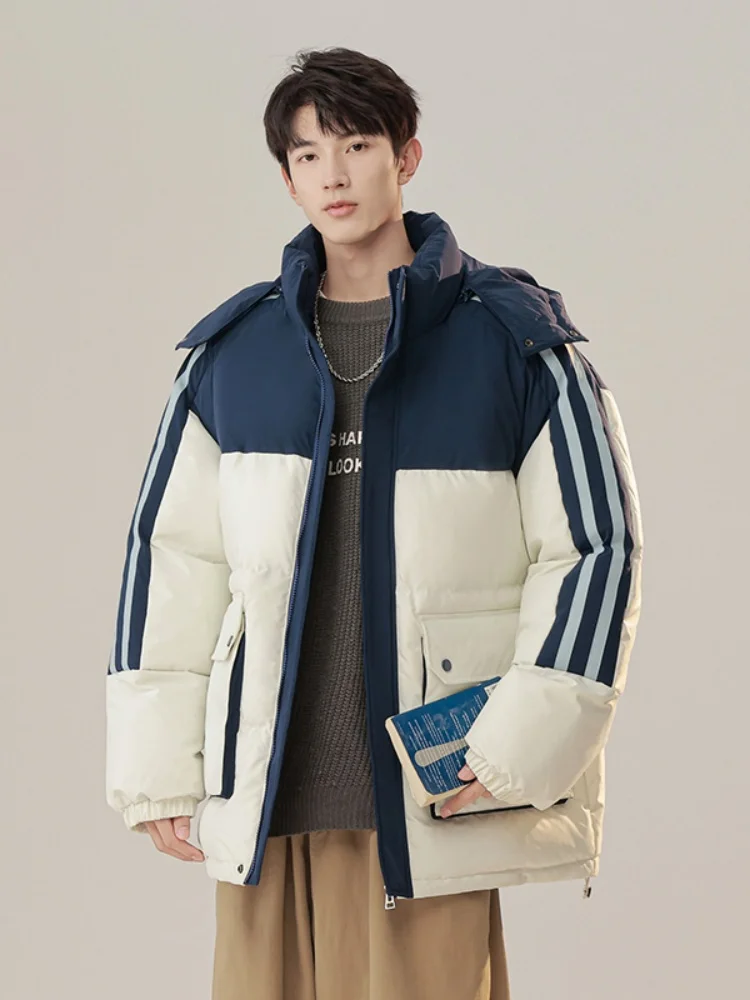 

Утепленная хлопковая куртка для мужчин: новая зимняя модель в полоску, с капюшоном, модная, брендовая, повседневная, для подростков