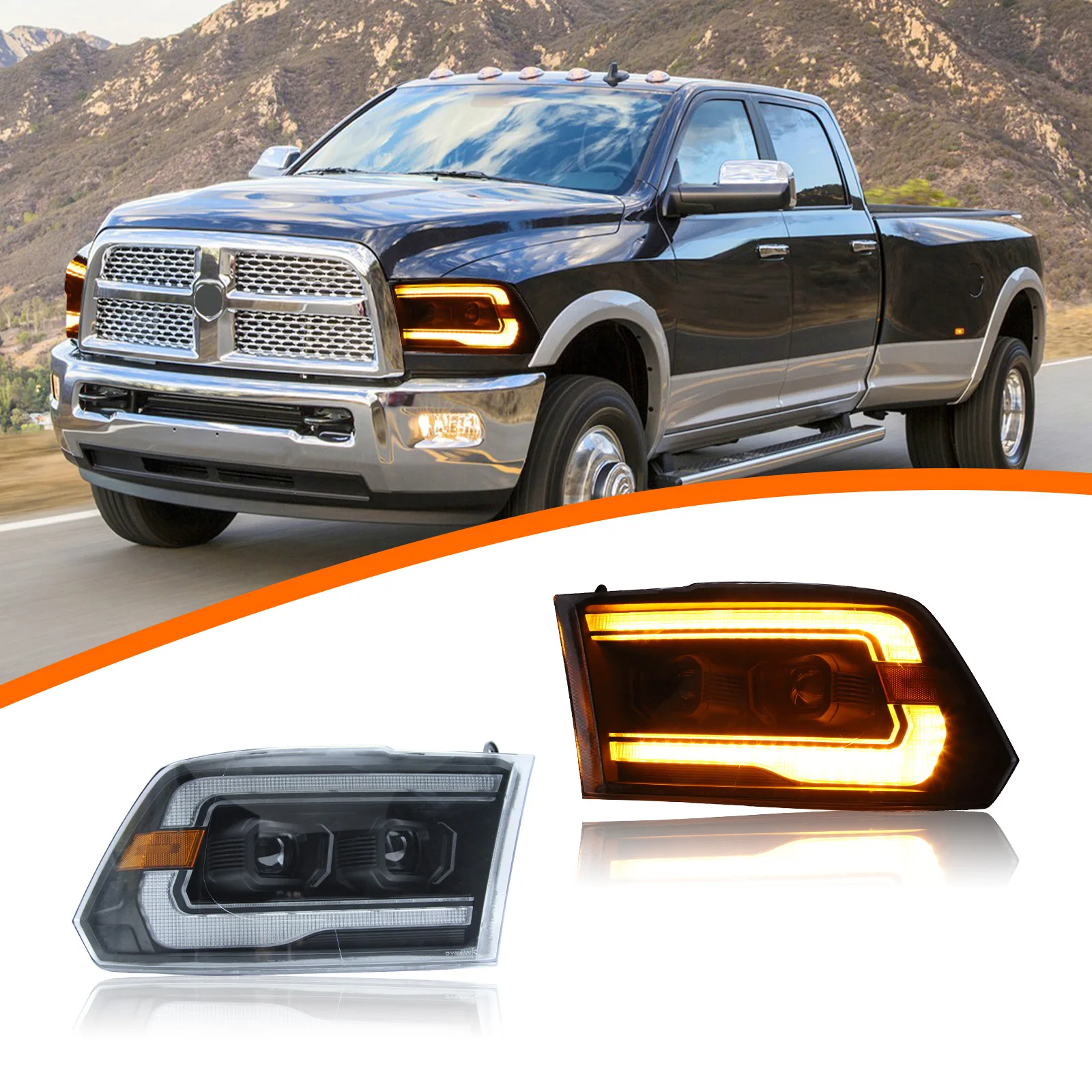

Светодиодные фары DK Motion для DODGE RAM1500/2500/3500, фара в сборе 2009-2018, последовательный указатель поворота, передний пикап