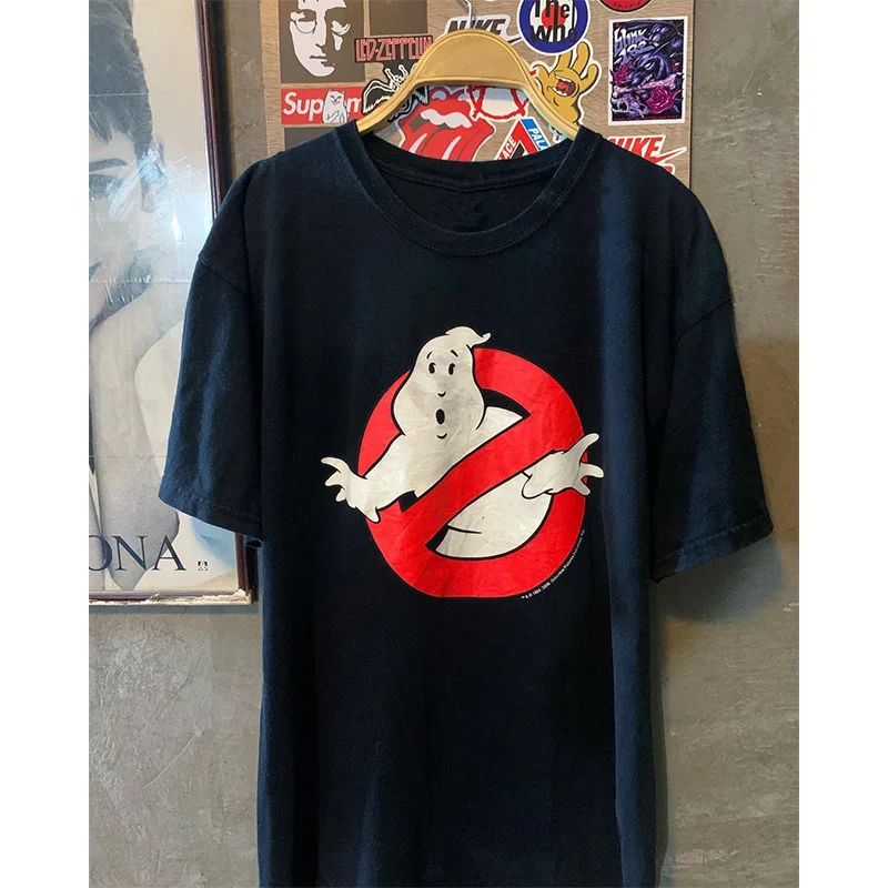 

Большие черные свободные футболки с короткими рукавами и принтом «Охотники за привидениями» для мужчин и женщин из чистого хлопка