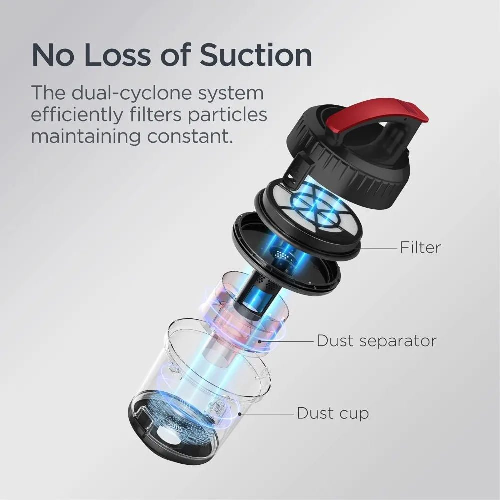 Bagless Canister Vacuum Cleaner, Lightweight Vac for Carpets and Hard Floors, Red