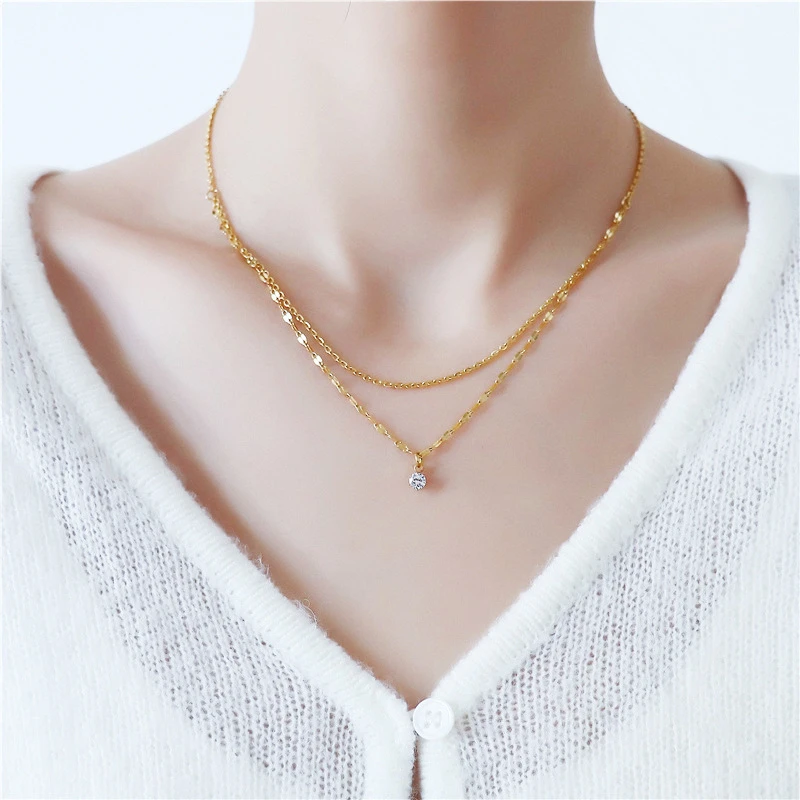 316L Stainless Steel New Fashion Fine Jewelry Japanese Minimalist Style Zircon Charm chain Choker Necklaces Pendants For Women