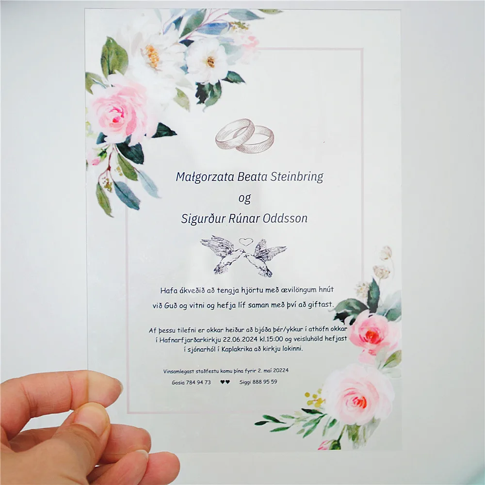 Transparent PVC Wedding Invitation Card, Personalized Printed, Custom Content, 10Pcs