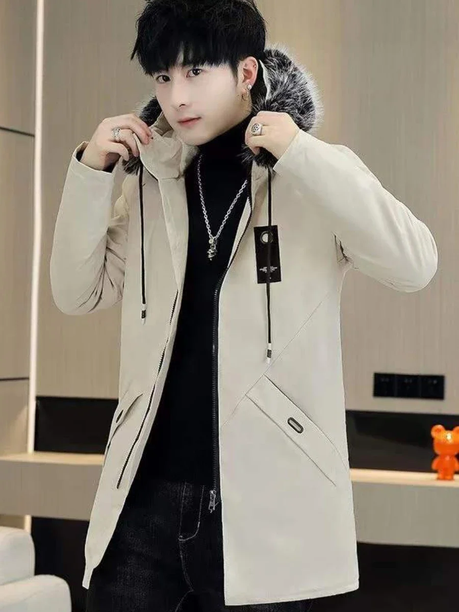 New 2024 Men's Casual Thick Jacket Fashion Winter Fleece Parkas Male Fur Trench Overcoat Heated Jackets Warm Coats